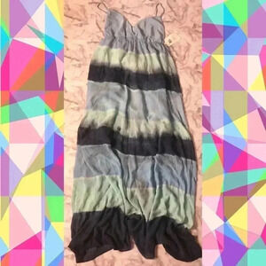 NWT Silk Gypsy Blue Striped Tie Dye Maxi Dress Women's Size L
